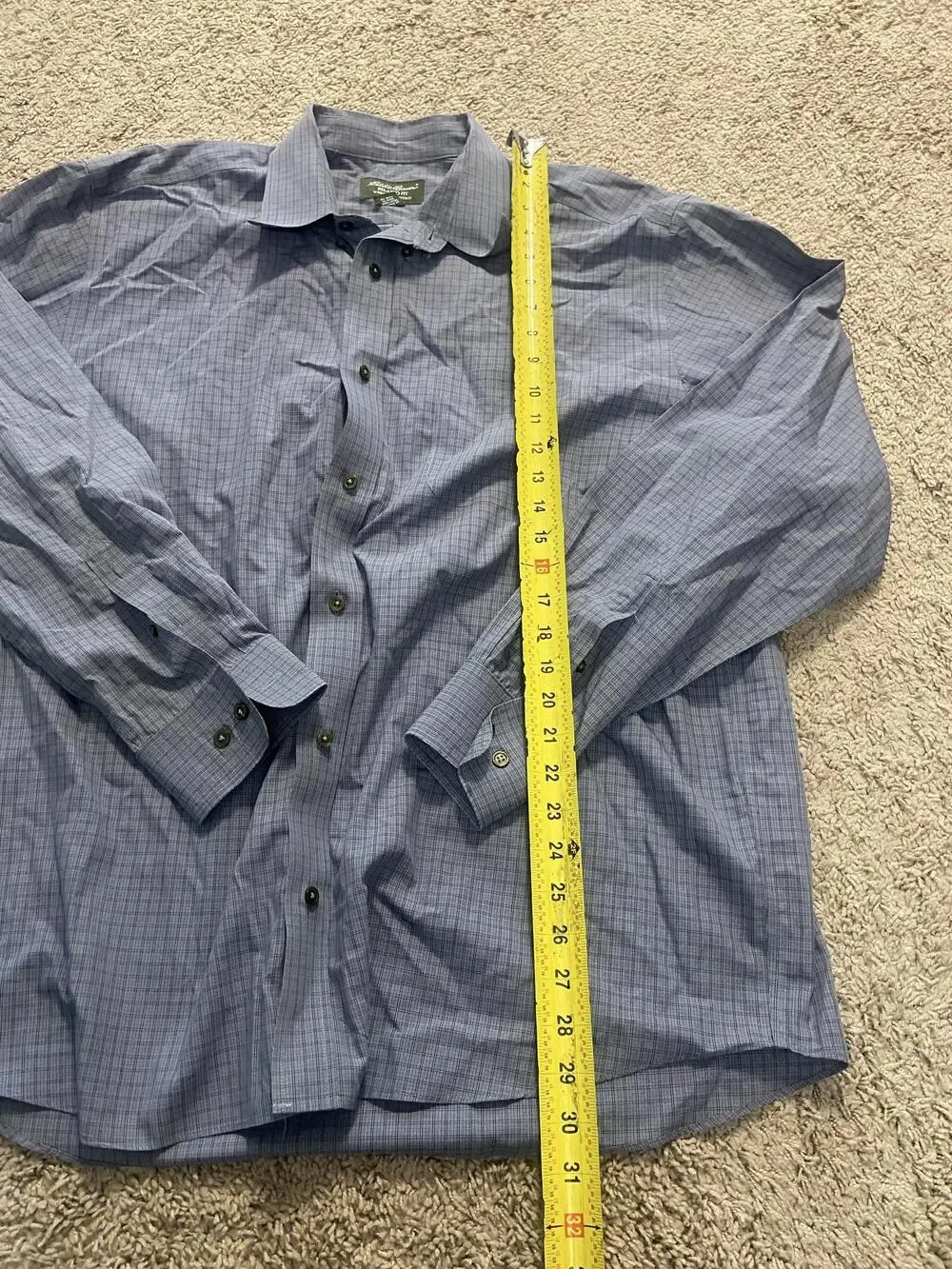 Eddie Bauer Shirt Mens XL Blue Check Wrinkle Resistant Long Sleeve Button Up